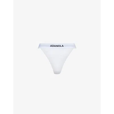 Adanola Womens White Branded Ribbed Stretch-woven Thong