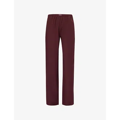 Adanola Womens Burgundy Two-slip-pockets Brand-patch Wide-leg High-rise Cotton-poplin Trousers