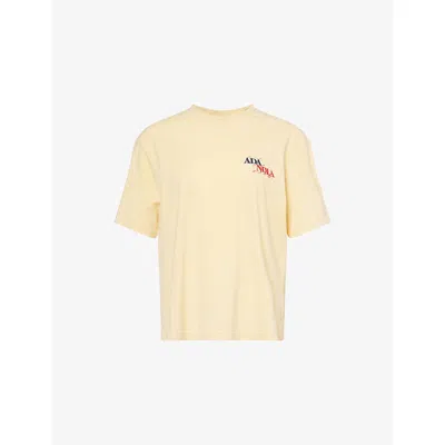 Adanola Womens Sports Play Vintage-wash Cotton-jersey T-shirt Butter Yellow Xl