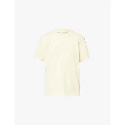 Adanola Womens Buttercream/sage Green Stitched-logo Oversized Cotton T-shirt Xl In Multi