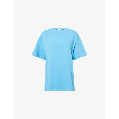 Adanola Womens Capri Blue/mrshmllw Wht Motion Oversized Cotton-jersey T-shirt