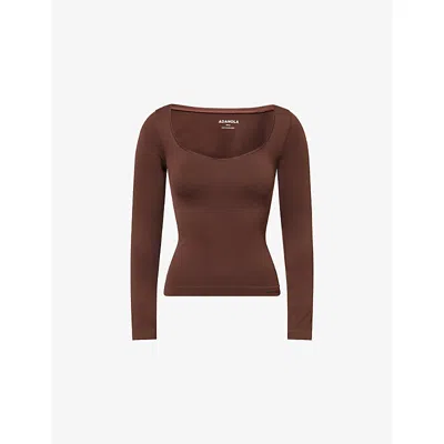 Adanola Womens  Classic Seamless Long-sleeve Workout Top In Brown