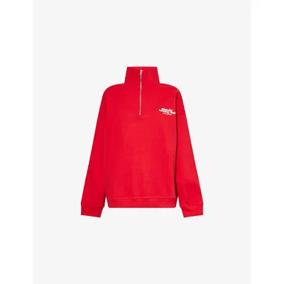 Adanola Womens Oversized Brand-print Cotton-jersey Sweatshirt Classic Red