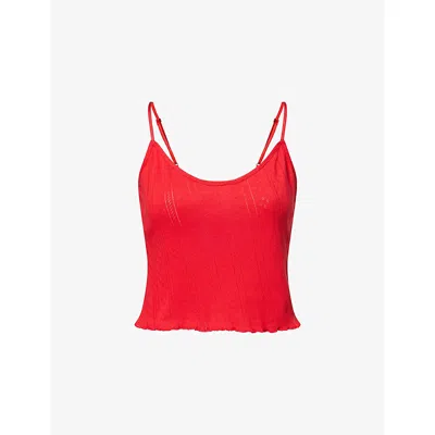 Adanola Womens Classic Red Pointelle Cami Crop Cotton-jersey Top Xs