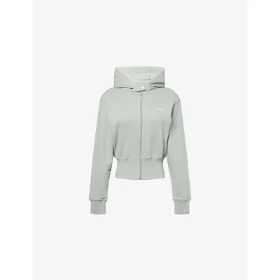 Adanola Womens Cloud Blue Cinch Hem Full-zip Cotton-jersey Hoody Xs In Gray