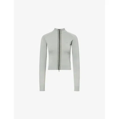 Adanola Womens Cloud Blue Funnel-neck Striped Knit Cardigan Xl