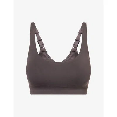 Adanola Womens Coffee Bean Impact Seamless Padded-cups Sports Bra In Gray