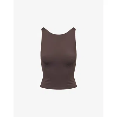 Adanola Womens Coffee Bean Ultimate Scoop-back Stretch-woven Tank Top In Brown