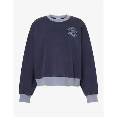 Adanola Womens Contrast Collar Cotton-jersey Sweatshirt Navy Blue