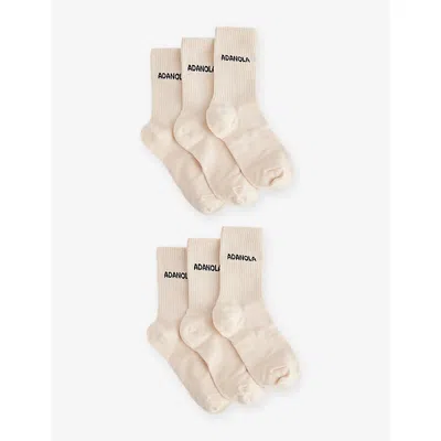 Adanola Womens Cream Logo-intarsia Ribbed Pack Of Three Cotton-blend Socks In Brown