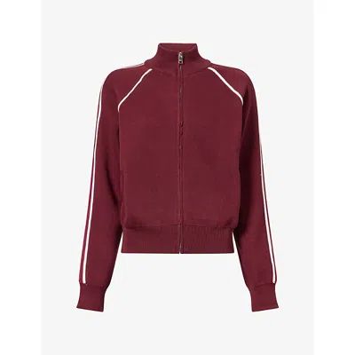 Adanola Womens Damson Red Stripe-trim Knit Track Jacket Xs In Black