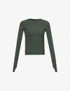 Adanola Womens Dark Olive Core Fitted Stretch-woven T-shirt In Dark Olive