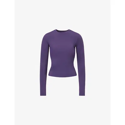 Adanola Womens Dark Plum Ultimate Long-sleeve Stretch-woven Top In Purple