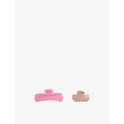 Adanola Womens Deep Pink/dusty Brown Debossed-logo Claw Set Of Two Hair Clips