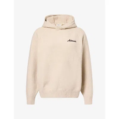 Adanola Womens Embroidered-logo Oversize Cotton-knit Hoody Oatmeal