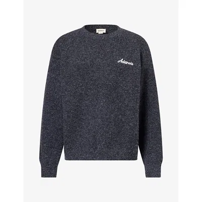 Adanola Womens Embroidered-logo Oversize Cotton-knit Jumper Charcoal