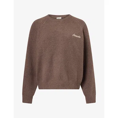 Adanola Womens Embroidered-logo Oversize Cotton-knit Jumper Cocoa Marl Xl