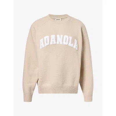 Adanola Womens Embroidered-logo Oversize Cotton-knit Jumper Oatmeal