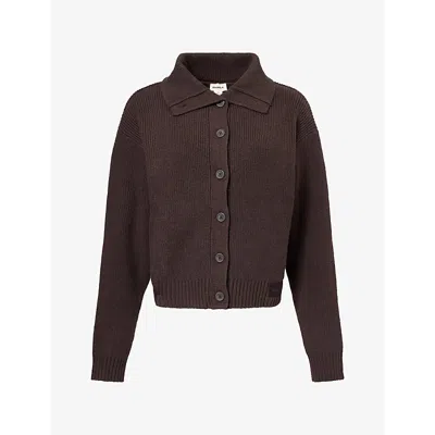 Adanola Womens Funnel-neck Collar Cotton-knit Cardigan Coffee Bean