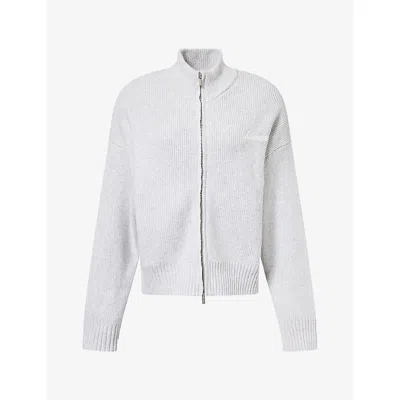 Adanola Womens Funnel-neck Zip-up Cotton-knit Jumper Grey Melange