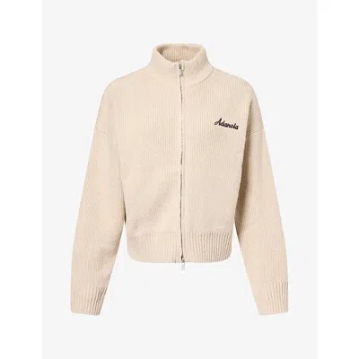 Adanola Womens Funnel-neck Zip-up Cotton-knit Jumper Oatmeal Xs
