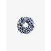Adanola Womens Navy Blue/white Gingham Brand-tab Cotton-blend Scrunchie