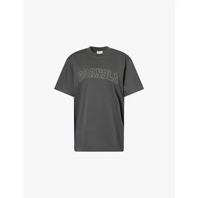 Adanola Womens Graphite Grey/mw Varsity Stitch Short-sleeve Oversized Cotton T-shirt In Gray