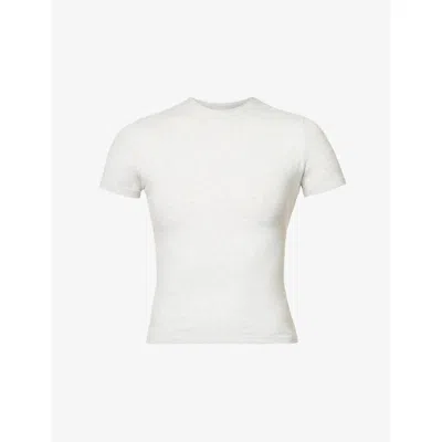 Adanola Round-neck Slim-fit Stretch-cotton Top In Grey Melange