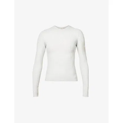 Adanola Scoop-neck Slim-fit Stretch-cotton Top In Grey Melange