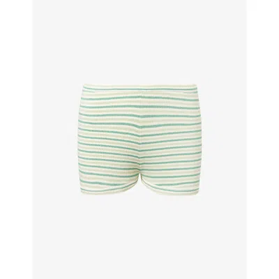 Adanola Womens Jade Green Stripe-print Mid-rise Ribbed-knit Shorts