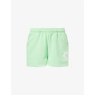 Adanola Womens Kiwi Grn/mrshmllw Wht Ace Logo-print Cotton Sweat Shorts In Green