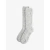 Adanola Womens Light Grey Melange Embroidered-logo Ribbed Knit Socks In Gray
