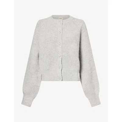 Adanola Womens Light Grey Melange Round-neck Button Up Knit Cardigan Xl In Gray