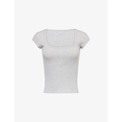 Adanola Womens Scoop-neck Ribbed Jersey Top Light Grey Melange