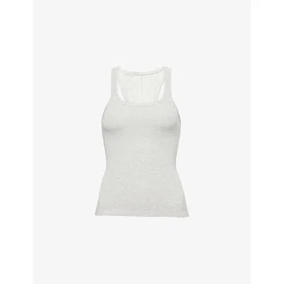 Adanola Womens Light Grey Melange Scoop-neck Ribbed Knit Top Xl