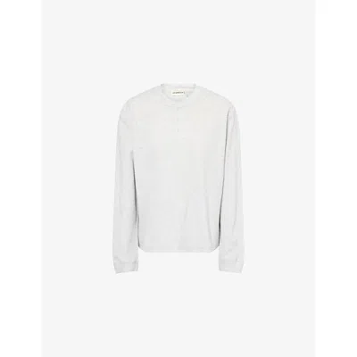 Adanola Womens Light Grey Melange Waffle Henley Long-sleeve Cotton-jersey T-shirt In Gray