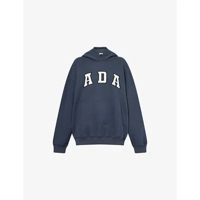 Adanola Womens Midnight Blue Logo-embroidered Cotton Oversized Hoody