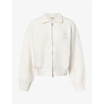 Adanola Womens Logo-embroidered Collared Cotton-knit Bomber Jacket Marshmallow