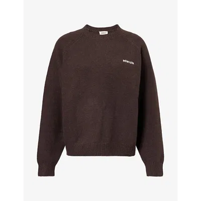 Adanola Womens Logo-embroidered Oversize Cotton-knit Jumper Coffee Bean