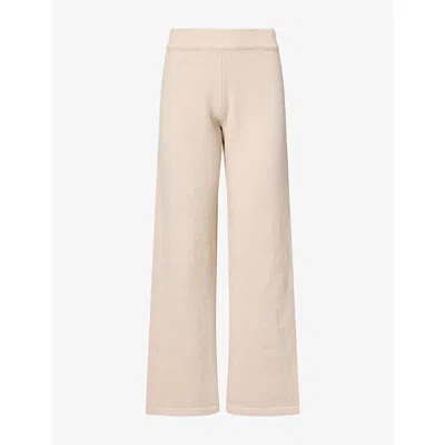 Adanola Womens Logo-embroidered Wide-leg Knitted Jogging Bottoms Oatmeal