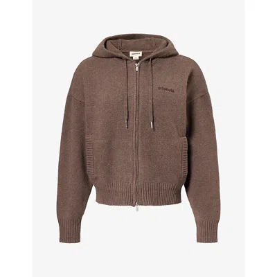 Adanola Womens Logo-embroidered Zip-up Cotton-knit Hoody Cocoa Marl