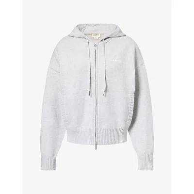 Adanola Womens Logo-embroidered Zip-up Cotton-knit Hoody Light Grey Melange Xs
