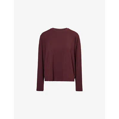 Adanola Womens  Long-sleeve Relaxed Jersey T-shirt In Burgundy