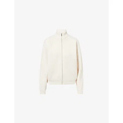 Adanola Womens Marshmallow White Funnel-neck Zip-up Knitted Jumper Xl