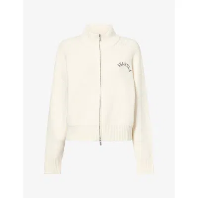 Adanola Womens Marshmallow White Sport Zip-up Funnel-neck Knit Sweatshirt Xs In Pink