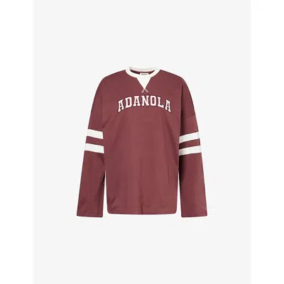 Adanola Womens  Varsity Boxy Long Sleeve Cotton-jersey T-shirt In Burgundy