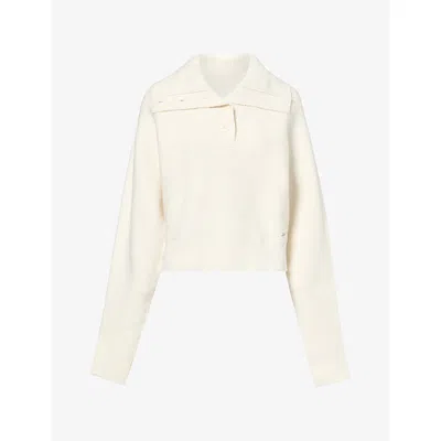 Adanola Womens Marshmallow White Volume-sleeve Knit Henley Top Xl In Neutral