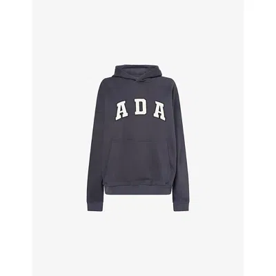 Adanola Womens Midnight Blue Brand-patch Oversized Cotton Hoody Xs