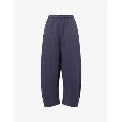 Adanola Womens Midnight Blue Ribbed Panel Barrel-leg Cotton-jersey Jogging Bottoms
