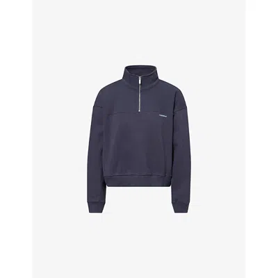 Adanola Womens Midnight Blue Ribbed Panel Funnel Neck Cotton-jersey Sweatshirt Xl